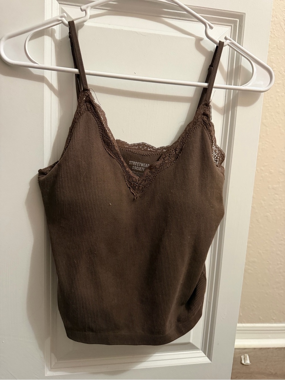 Streetwear Society Chocolate Brown Ribbed Lace-Trim Cami